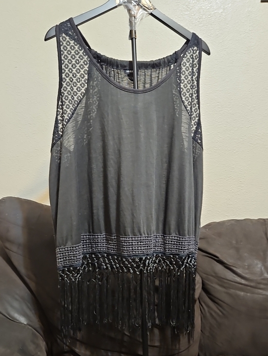 torrid Tops - torrid Black Crochet Fringe Sheer Tank